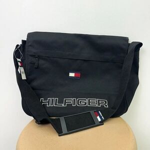 Tommy Hilfiger Unisex Vintage Y2K 90s Black Spell Out Small Flag Messenger Bag
